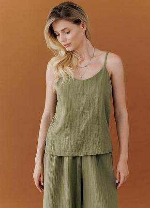 Майка из муслина на бретелях фисташка art knit