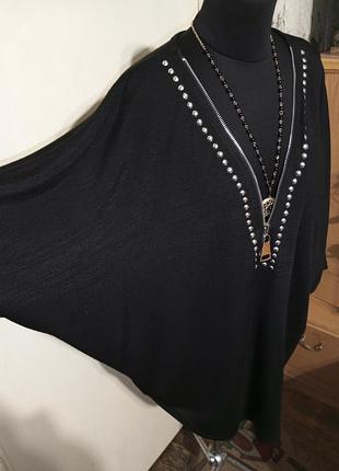 Ефектна чорна блузка-джемпер оверсайз qed london «кажан» батал (xl-4xl) у стані нової
