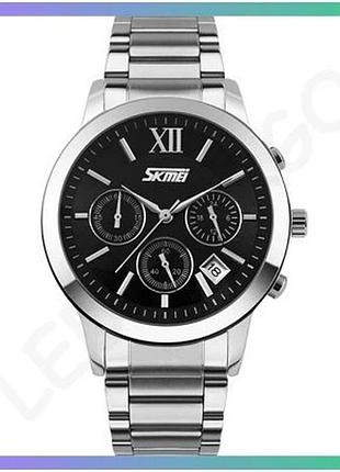 Часы skmei 9097bk black кварцевые с хронографом и календарем водонепроницаемые 50м для мужчин sku_aber_1080-1204