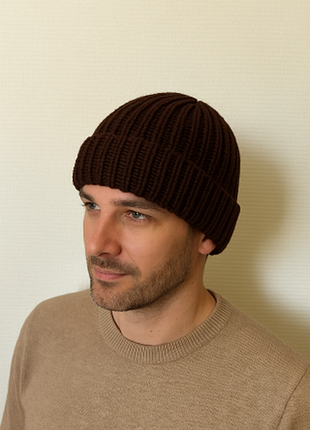 Шапка чоловіча в'язана коричнева art knit
