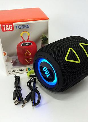Портативная колонка tg655 5w с rgb подсветкой и ремешком, блютуз колонка для улицы. цвет: черный