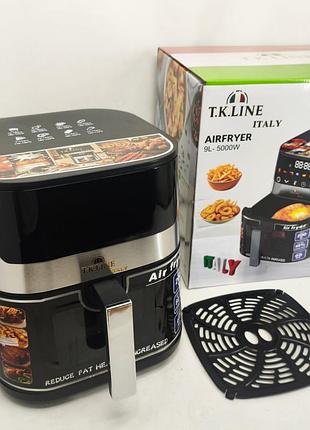Аэрофритюрница t.k.line tk00276 9л 5000вт с сенсорным управлением led-дисплеем и 8 программами