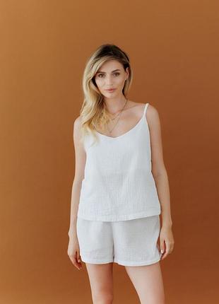 Майка из муслина на бретелях белая art knit