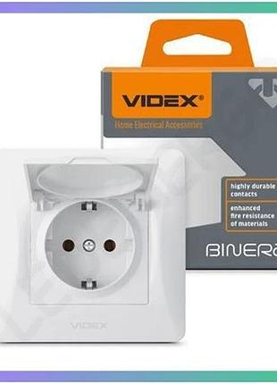 Розетка одинарная с заземлением и крышкой videx binera белая для дома и офиса электрическая розетка sku_oledim_vf-bnsk1gс-w