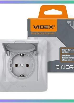 Розетка одинарная с заземлением и крышкой videx binera серебристый шёлк для дома и офиса sku_oledim_vf-bnsk1gс-ss