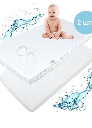 Наматрасник 2 шт водоотталкивающий papaella 60х120х15 см детский в кроватку с бортом и резинками, защитный непромокаемый