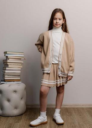 Спiдниця пліссе дитяча бежева зі смужкою art knit