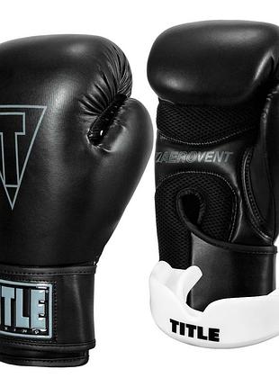 Боксерские перчатки title boxing vegan gloves black 8 oz (капа в комплекте)