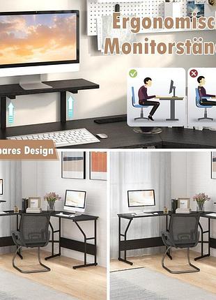 Угловой компьютерный стол-трансформер costway cornerdesk l-образный с розеткой и usb черный