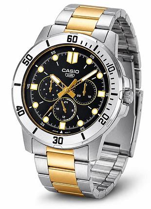 Мужские часы casio mtp-vd300sg-1e с комбинированным браслетом и мультифункциональным циферблатом