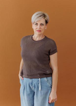 Женская вязаная футболка сетка шоколад art knit
