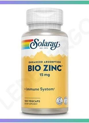 Цинк bio zinc 15 мг 100 капсул solaray поддержка иммунной системы здоровье кожи метаболизм sku_dsn_2023-10-3154