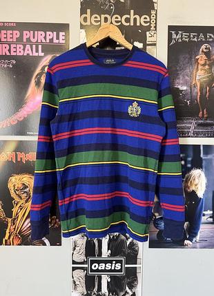 Вінтажний лонгслів polo ralph lauren у різнокольорову смужку з вишитим логотипом