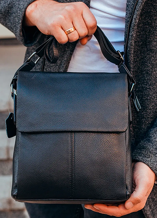 Мужская кожаная сумка-мессенджер, барсетка на одно плече 22x26x6 tiding bag 75-5271 черная