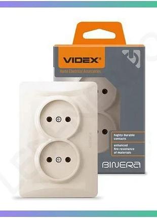 Двойная розетка videx binera кремовая без заземления 250v 16a для дома и офиса sku_oledim_vf-bnsk2-cr