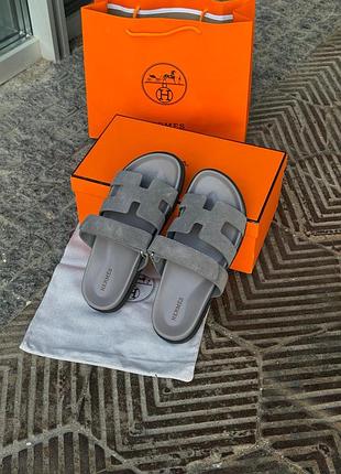 Hermes chypre sandals grey suede 2