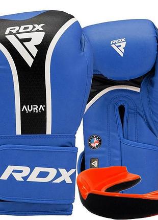 Боксерские перчатки rdx aura plus t-17 blue/black 14 унций (капа в комплекте)