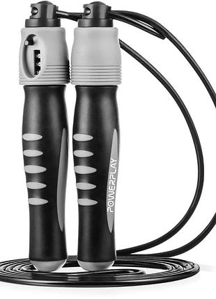 Скакалка з лічильником powerplay 4215 jump rope with counter чорно/сіра 2.75 см.