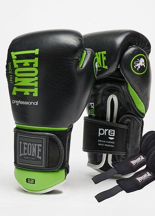 Боксерські рукавиці leone gn115 professional 2 black 10 унцій (бинти 4 м. в комплекті)