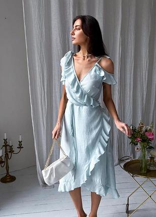 Платье с воланами небесное art knit