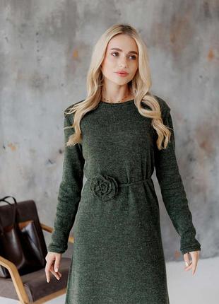 Декоративное украшение вязаный цветок темно-зеленый art knit