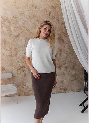 Женская футболка вязаная молочная art knit