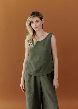 Женская майка из муслина оливковая art knit