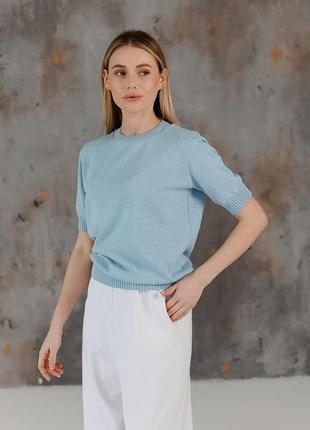 Женская футболка вязаная голубая art knit