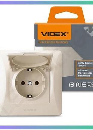 Розетка одинарная с заземлением и крышкой videx binera кремовая для электрических устройств sku_oledim_vf-bnsk1gс-cr