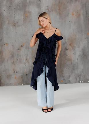 Блузка с воланами длинная синяя art knit