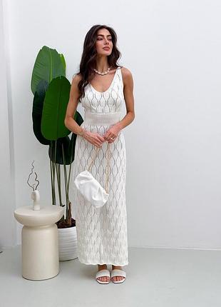 Ажурна літня сукня довга молочна art knit