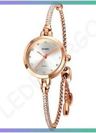 Женские часы skmei 1805si silver кварцевые водонепроницаемые в розовом золоте для повседневного ношени sku_aber_1080-2856