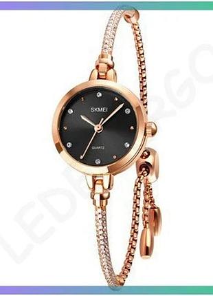Женские кварцевые часы skmei 1805bk black с круглым корпусом из стали розового золота водонепроницаемы sku_aber_1080-2855