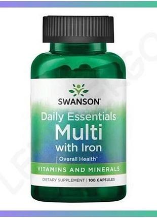 Мультивитамины daily essentials multi с железом 100 капсул диетическая добавка для общего здоровья sku_dsn_100-70-2743399-20