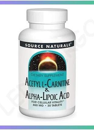 Ацетил l-карнитин и альфа-липоевая кислота source naturals 650 мг 30 таблеток для метаболизма и энерги sku_dsn_2023-10-6608