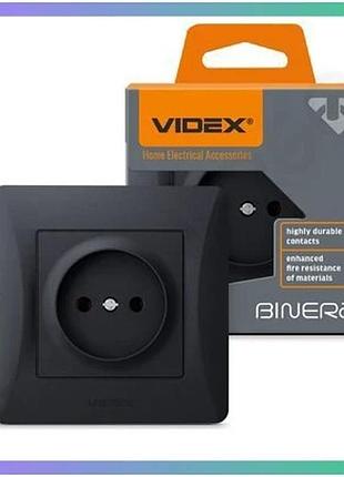 Одинарная розетка videx binera черный графит без заземления 250v 16a для дома и офиса sku_oledim_vf-bnsk1-bg