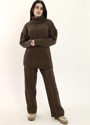 Штани з візерунком коричневі art knit