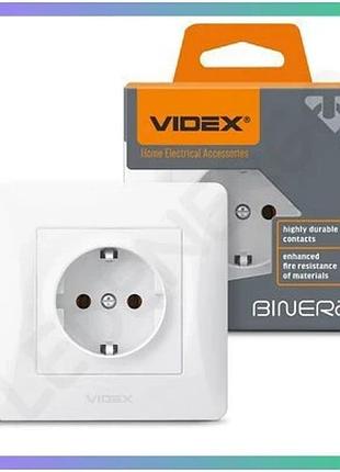 Розетка одинарная с заземлением videx binera белая 250v 16a для дома и офиса электрическая розетка sku_oledim_vf-bnsk1g-w