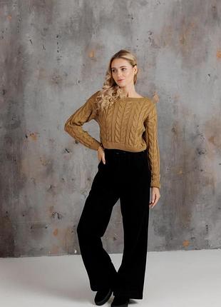 Жіночі брюки палацо на флісі чорні art knit