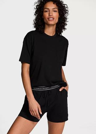 Бавовняна піжама victoria’s secret black з шортами та футболкою чорна s
