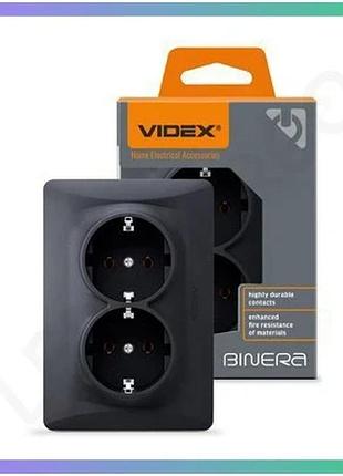 Двойная розетка videx binera черный графит с заземлением 250v 16а для дома и офиса sku_oledim_vf-bnsk2g-bg