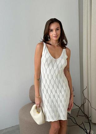 Ажурна літня сукня коротка молочна art knit