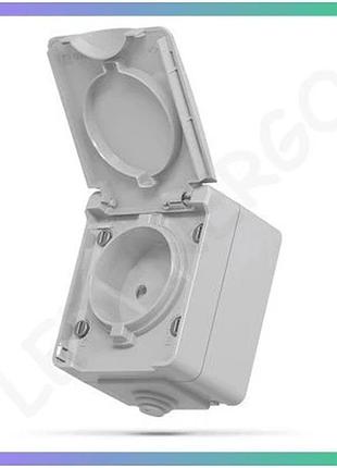 Розетка наружная одинарная videx binera ip65 с крышкой серого цвета для влажных помещений 250v 16a sku_oledim_vf-bnw21-g