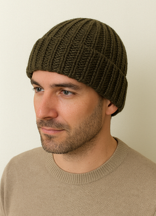 Шапка чоловіча в'язана оливкова art knit