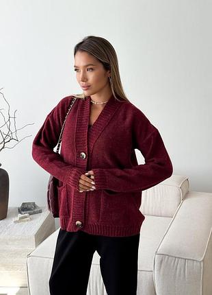 Кардиган в'язаний жіночий casual wool бордовий art knit