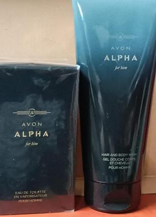 Парфюмерный набор avon alpha для него парф вода 75мл и гель- шампунь 200мл