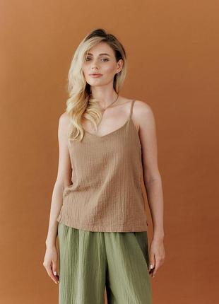 Майка из муслина на бретелях карамель art knit
