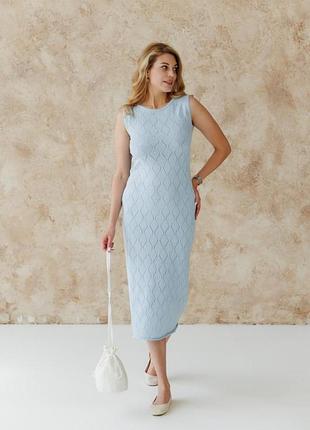 Летнее платье длинное голубое узор art knit