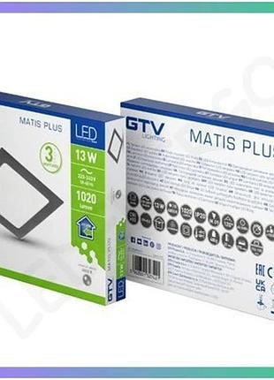 Врезной светильник led gtv matis plus 13w 4000k чёрный потолочный светильник для освещения помещений sku_oledim_ld-maw13w-nbp-10