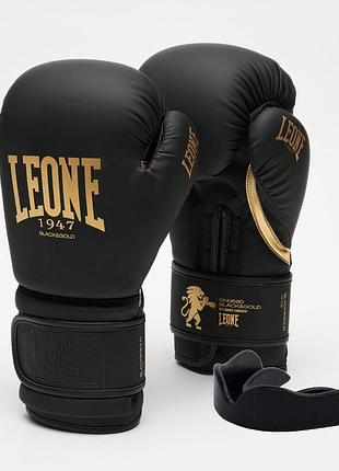 Боксерські рукавиці leone gn059d black/gold 14 унцій (капу в комплекті)